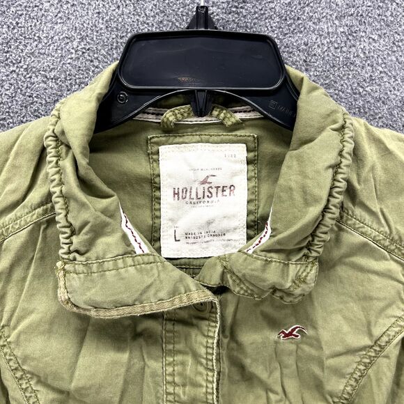 Hollister Parka Jacket Junior Large Olive Green Adjustable strings button pocket - Picture 12 of 16